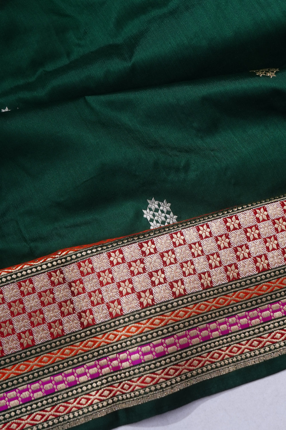 Banarasi Silk Butta Bottle Green Saree