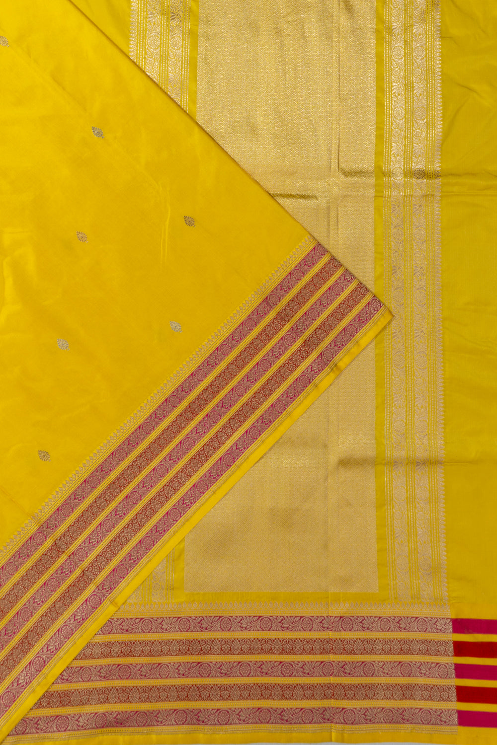 Banarasi Satin Butta Lemon Yellow Saree