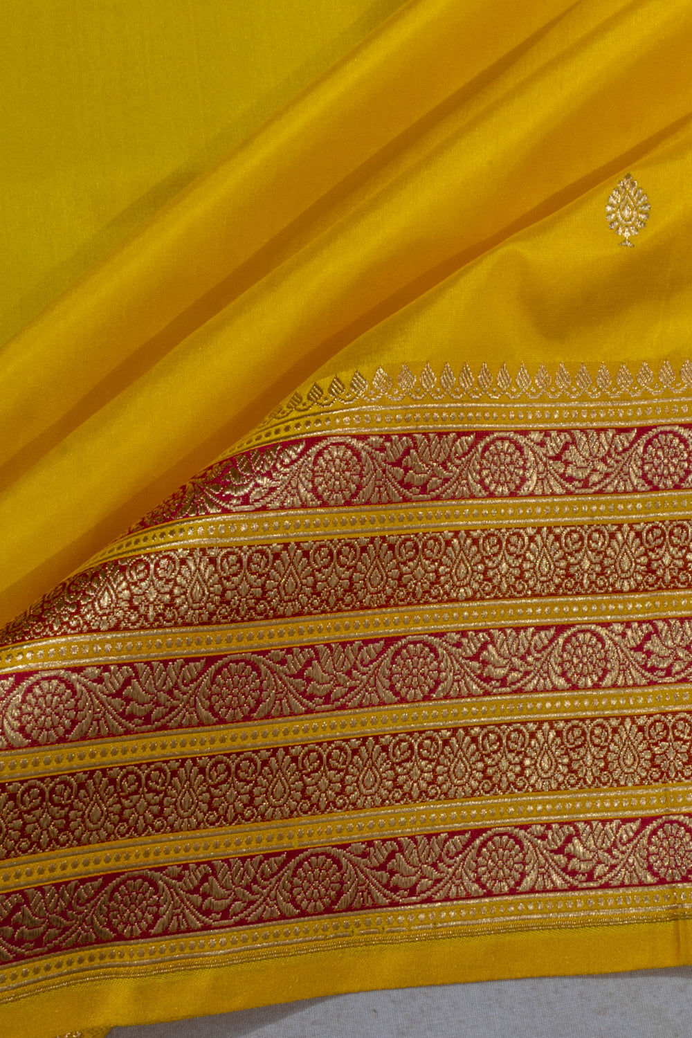 Banarasi Satin Butta Lemon Yellow Saree