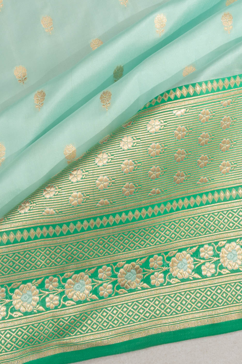 Banarasi Satin Butta Sea Green Saree