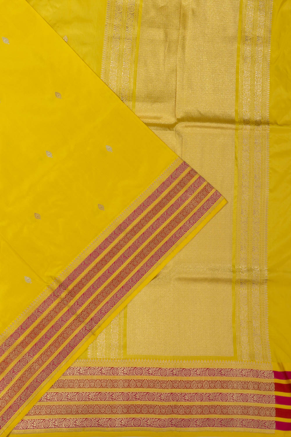Banarasi Satin Butta Lemon Yellow Saree