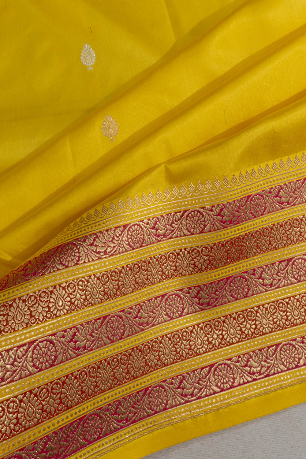 Banarasi Satin Butta Lemon Yellow Saree
