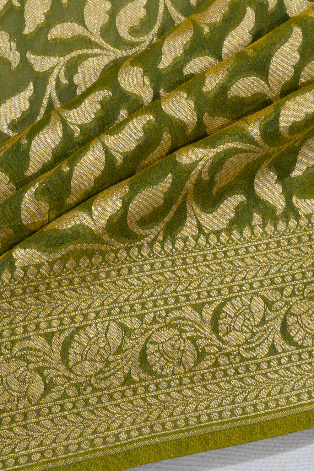 Banarasi Georgette Jaal Mehendi Green Saree