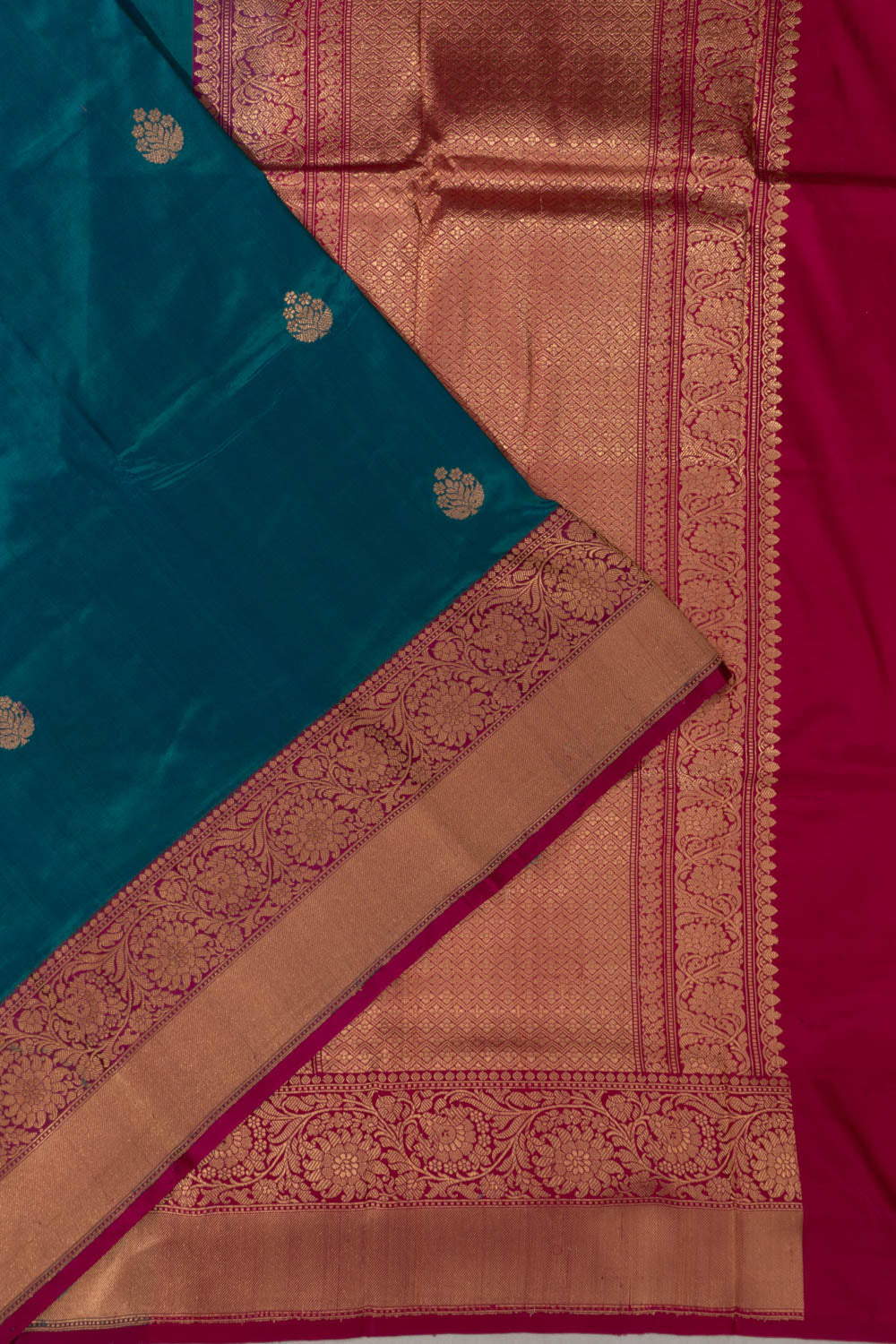 Banarasi Silk Butta Dual Tone Pink And Sea Blue Saree