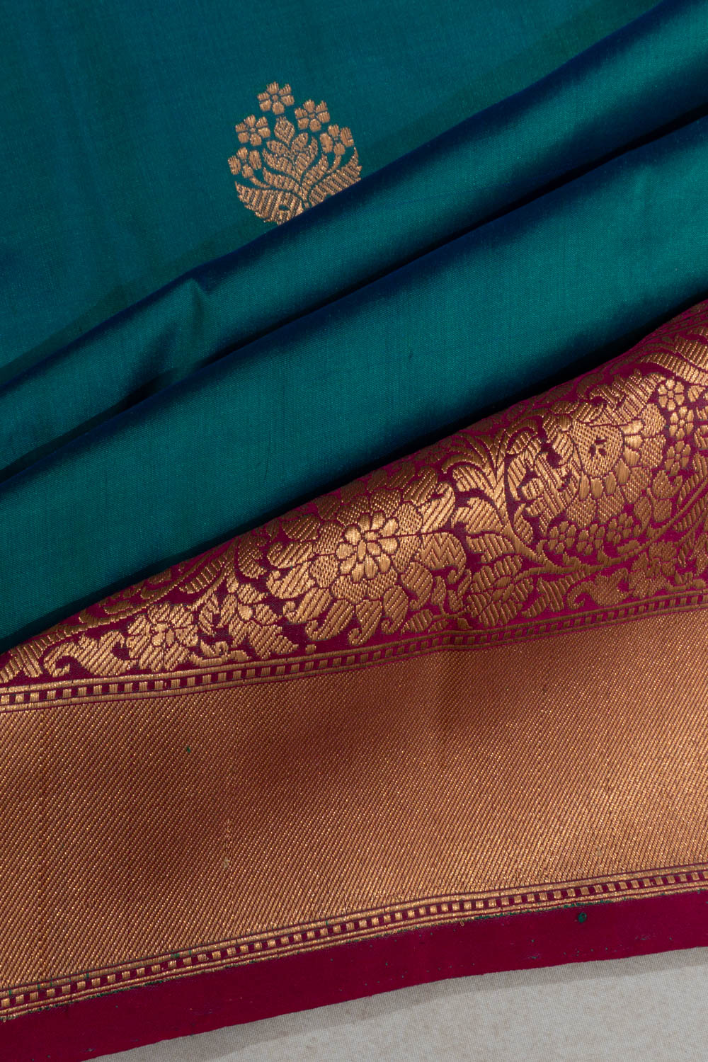 Banarasi Silk Butta Dual Tone Pink And Sea Blue Saree