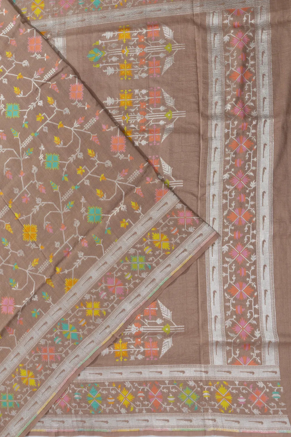 Banarasi Tussar Georgette Jaal Pastel Brown Saree