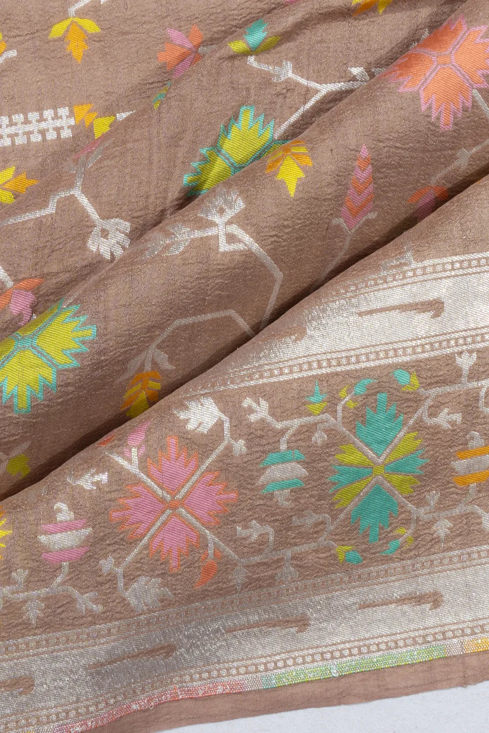 Banarasi Tussar Georgette Jaal Pastel Brown Saree