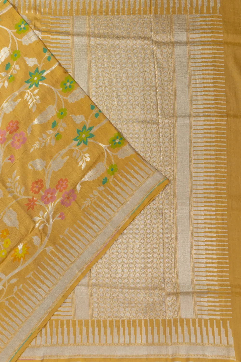 Banarasi Tussar Georgette Jaal Yellow Saree