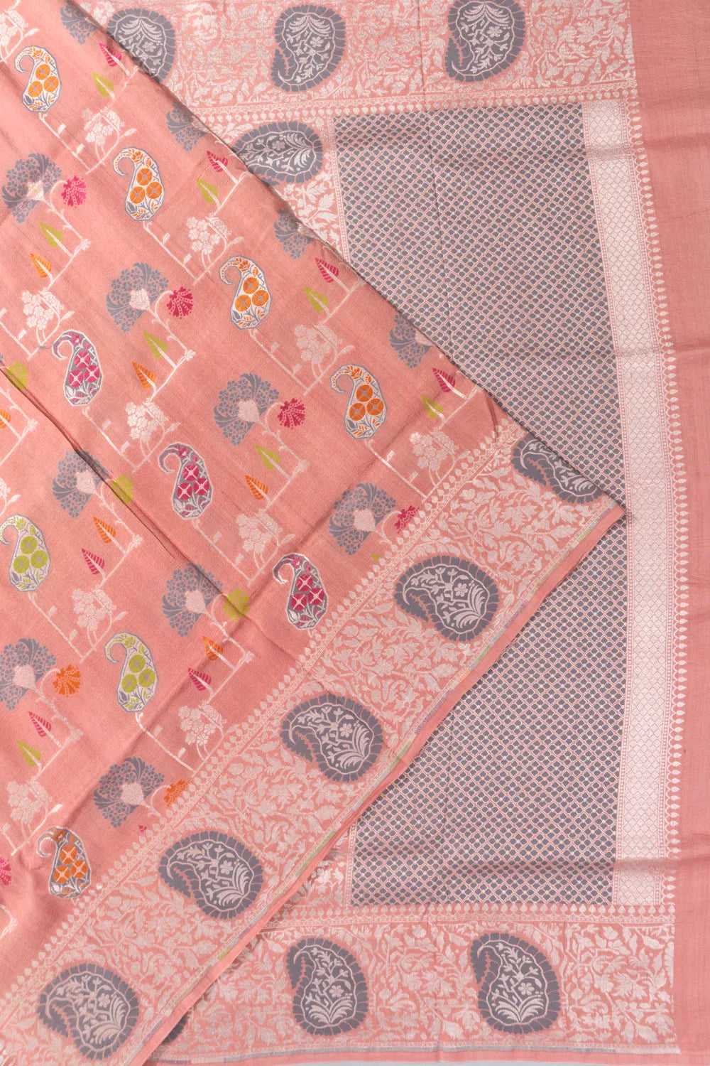 Banarasi Tussar Georgette Brocade Peach Saree