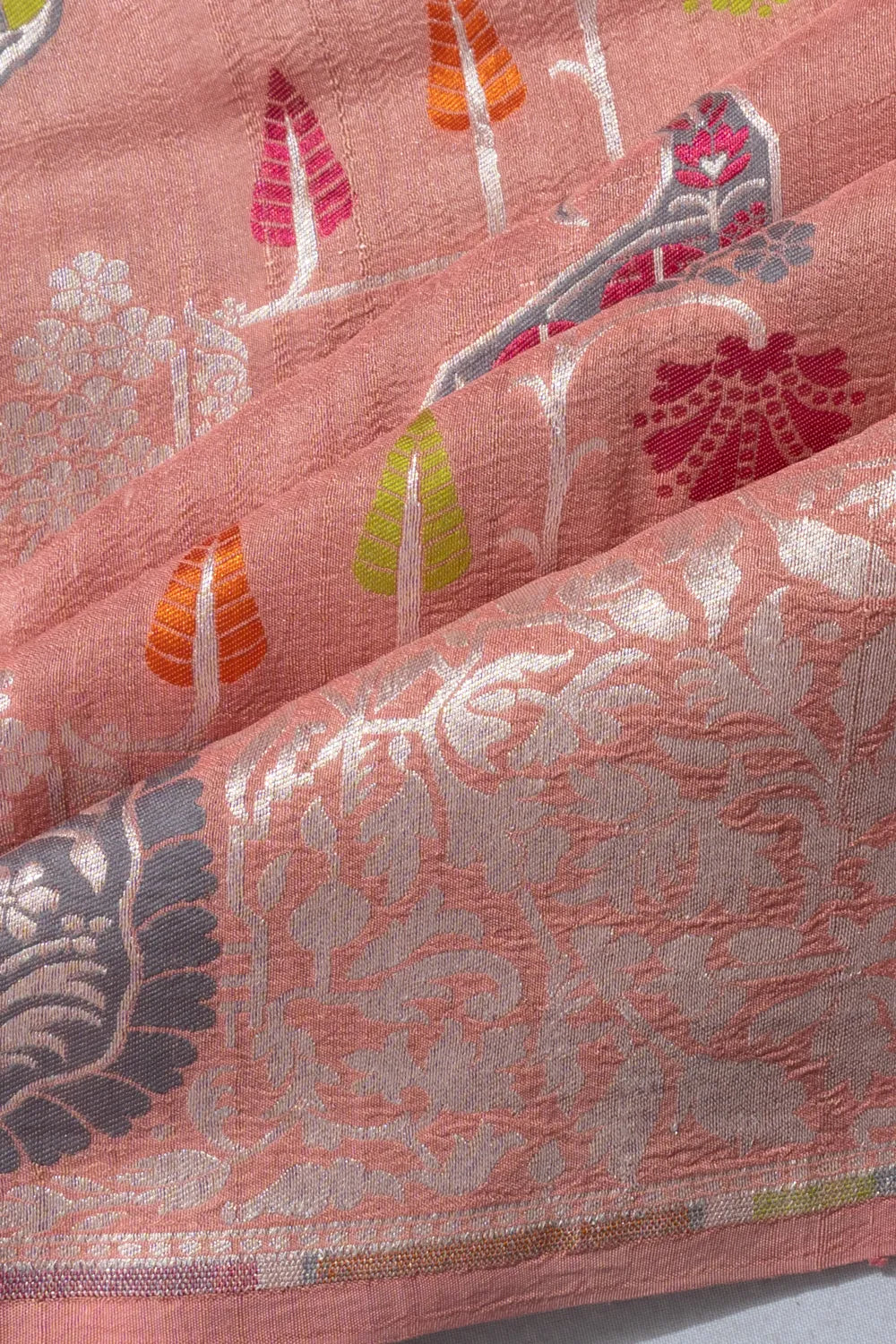 Banarasi Tussar Georgette Brocade Peach Saree