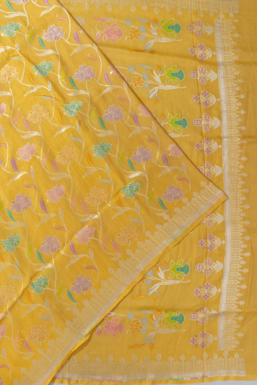 Banarasi Tussar Georgette Jaal Yellow Saree