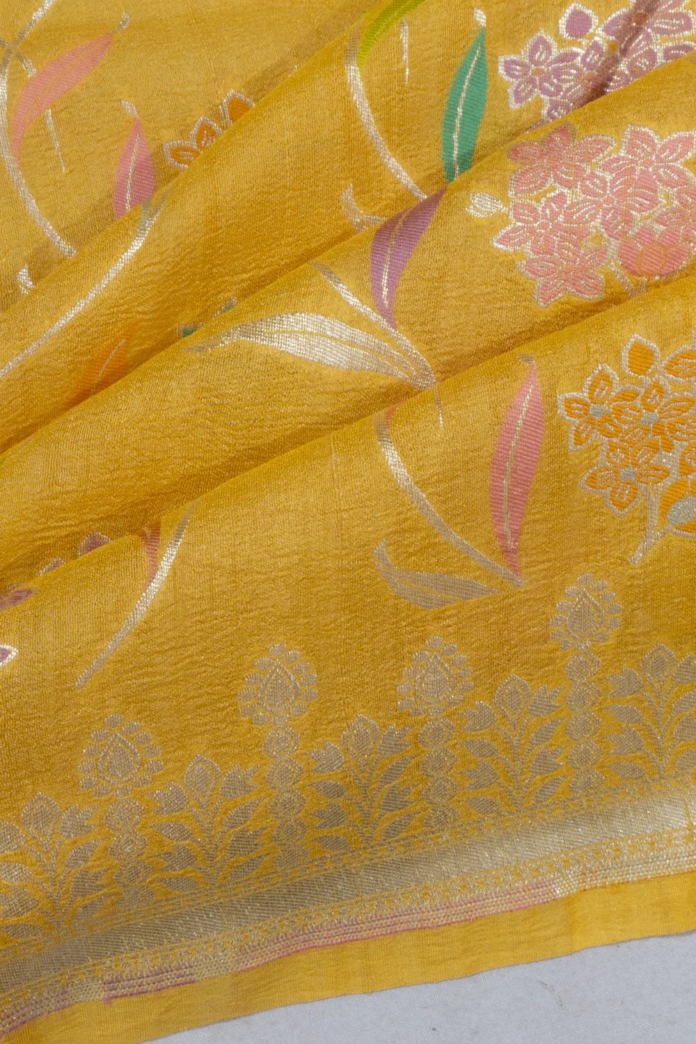 Banarasi Tussar Georgette Jaal Yellow Saree