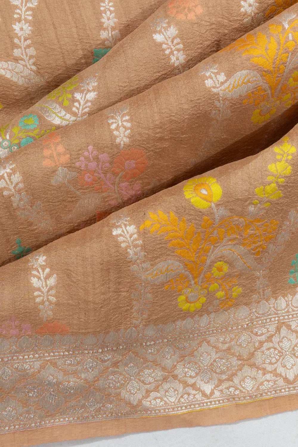 Banarasi Tussar Georgette Jaal Pastel Brown Saree