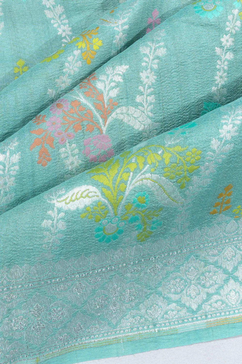 Banarasi Tussar Georgette Jaal Sea Green Saree