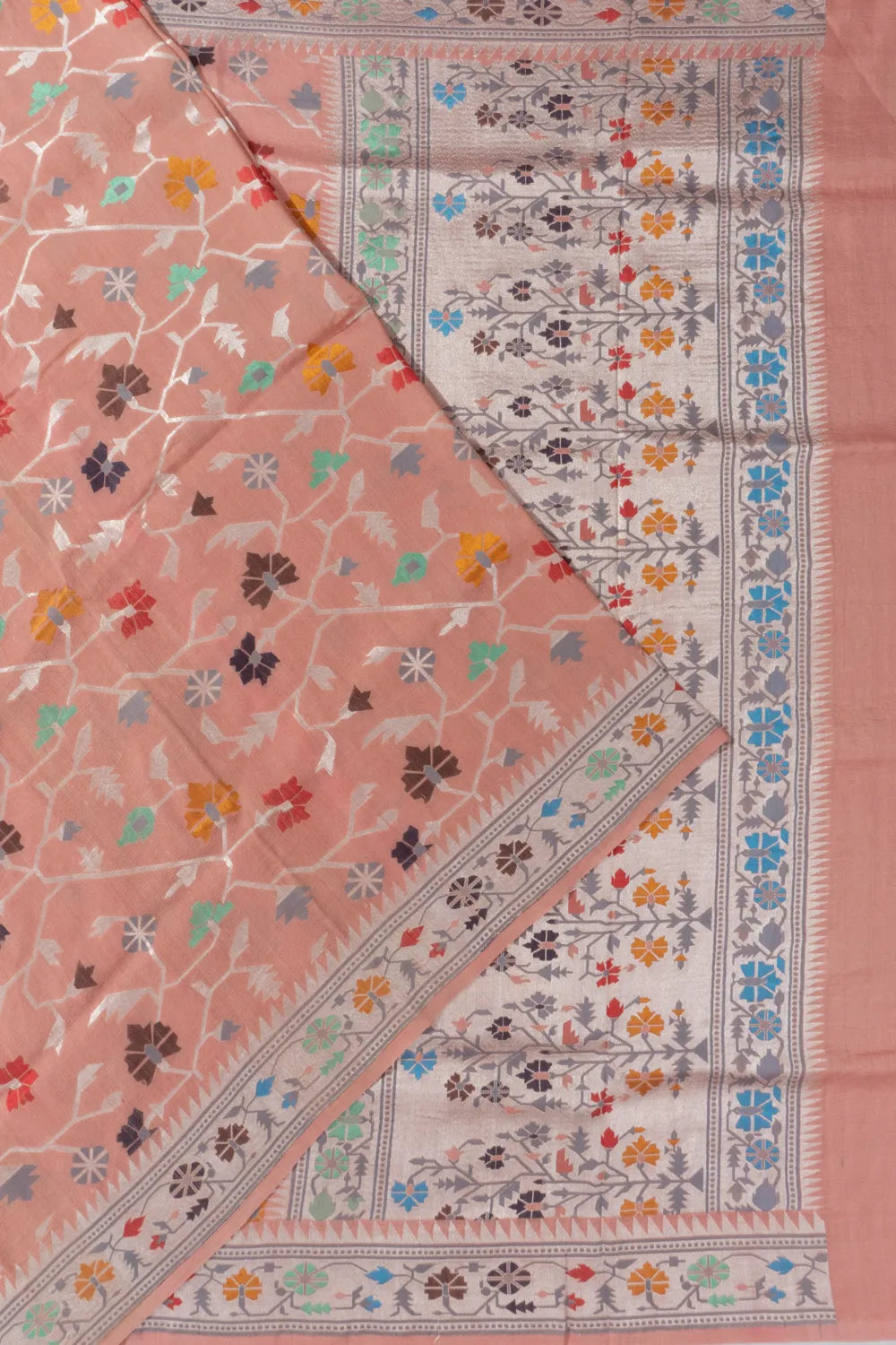 Banarasi Tussar Georgette Jaal Peach Saree