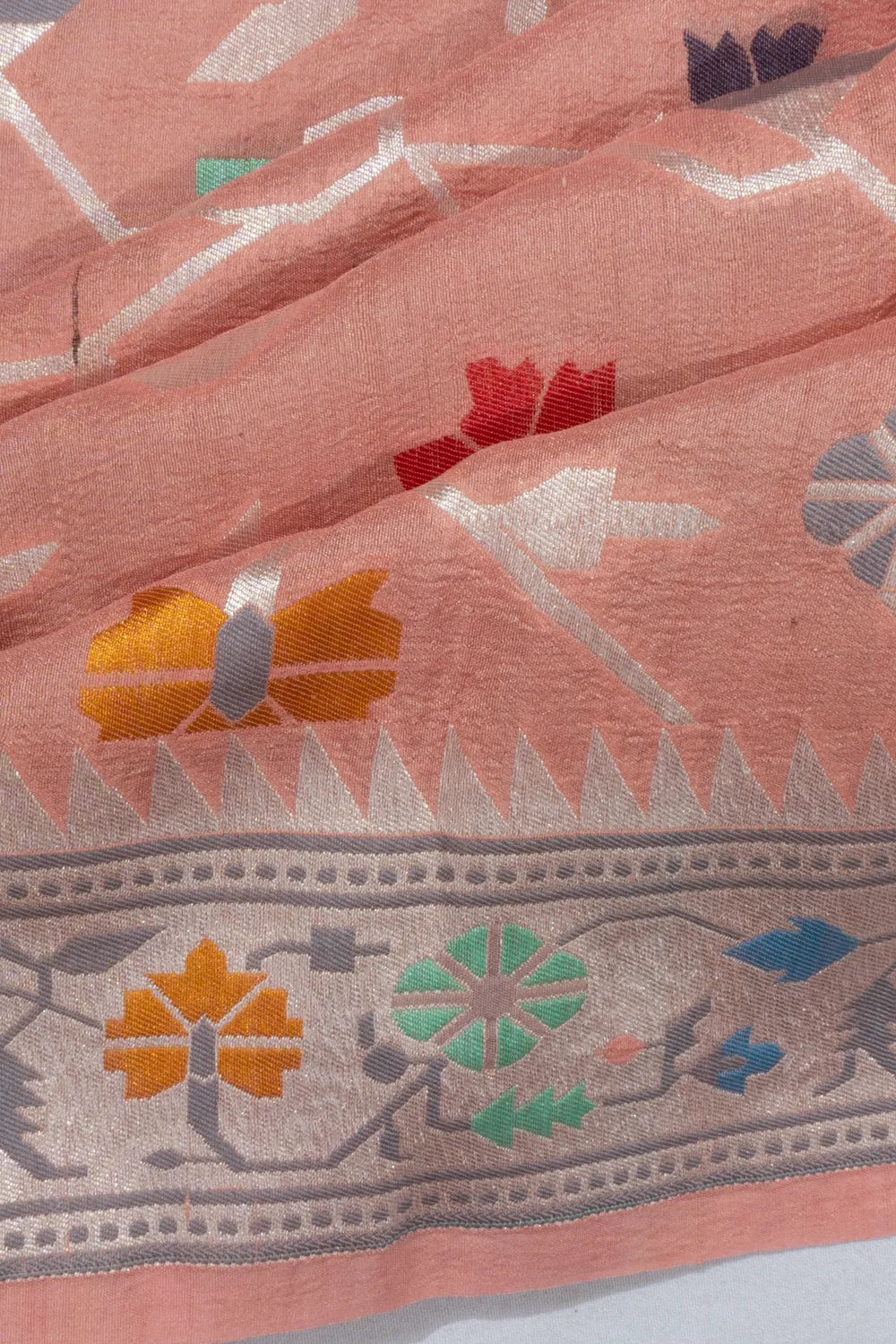 Banarasi Tussar Georgette Jaal Peach Saree