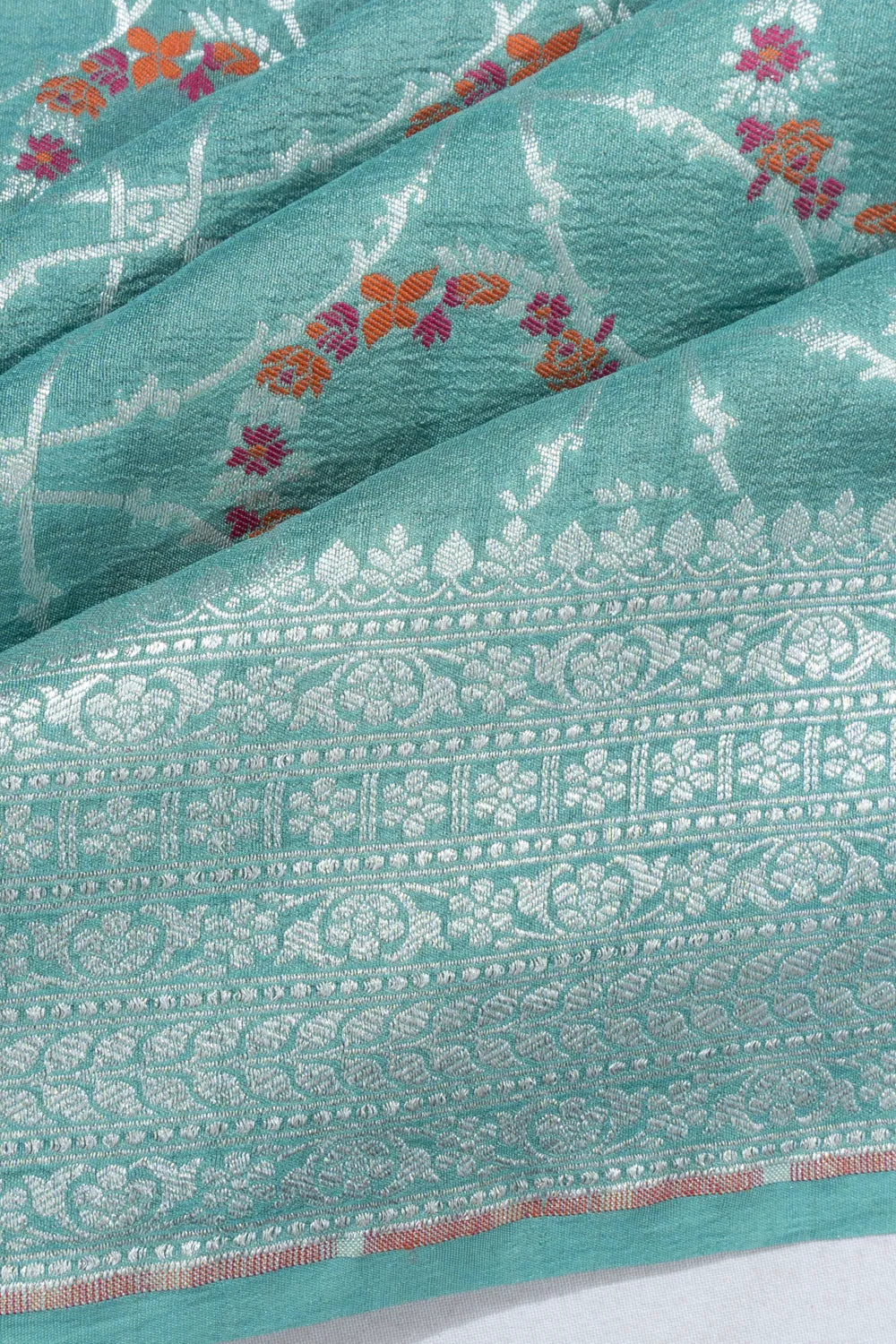 Banarasi Tussar Georgette Jaal Sea Blue Saree