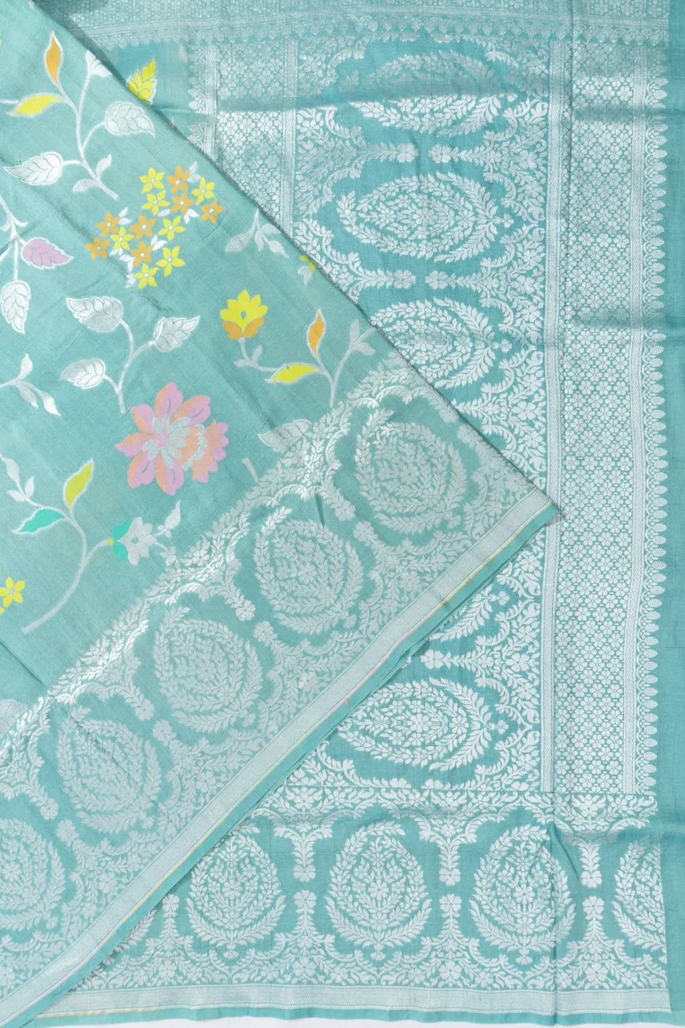 Banarasi Tussar Georgette Jaal Sea Green Saree