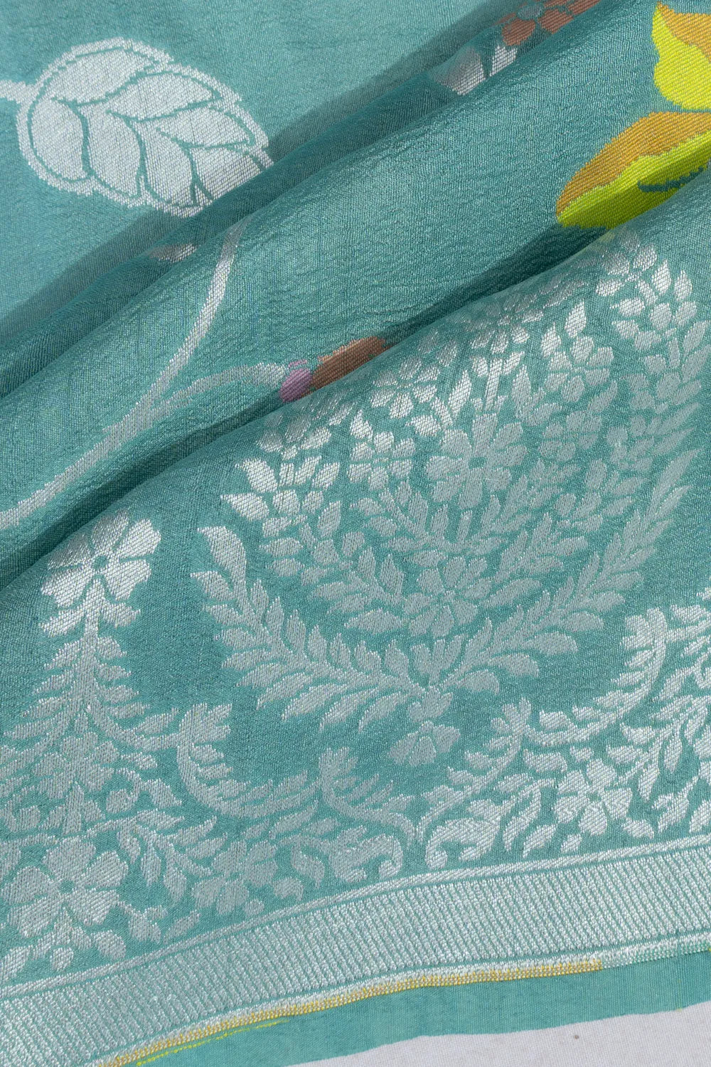 Banarasi Tussar Georgette Jaal Sea Green Saree