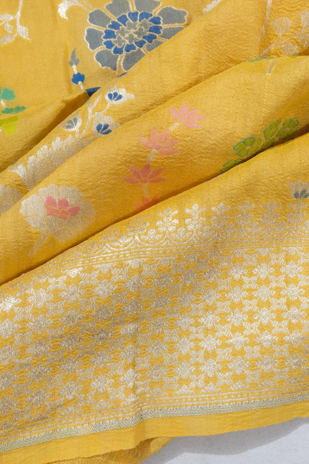 Banarasi Tussar Georgette Jaal Yellow Saree