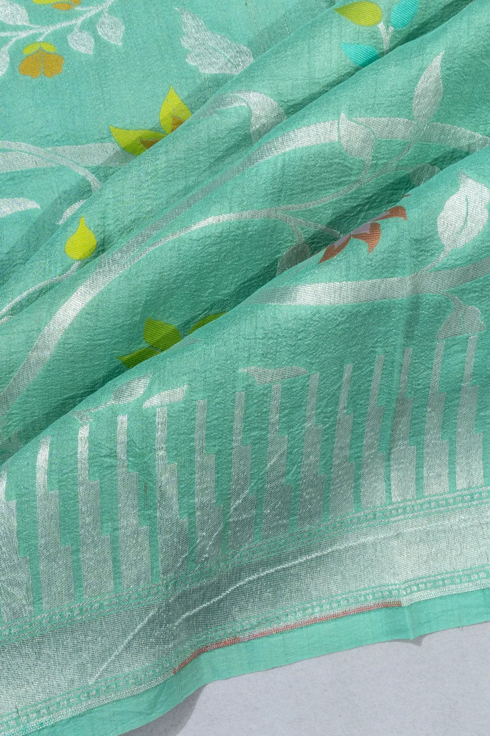 Banarasi Tussar Georgette Jaal Pastel Green Saree
