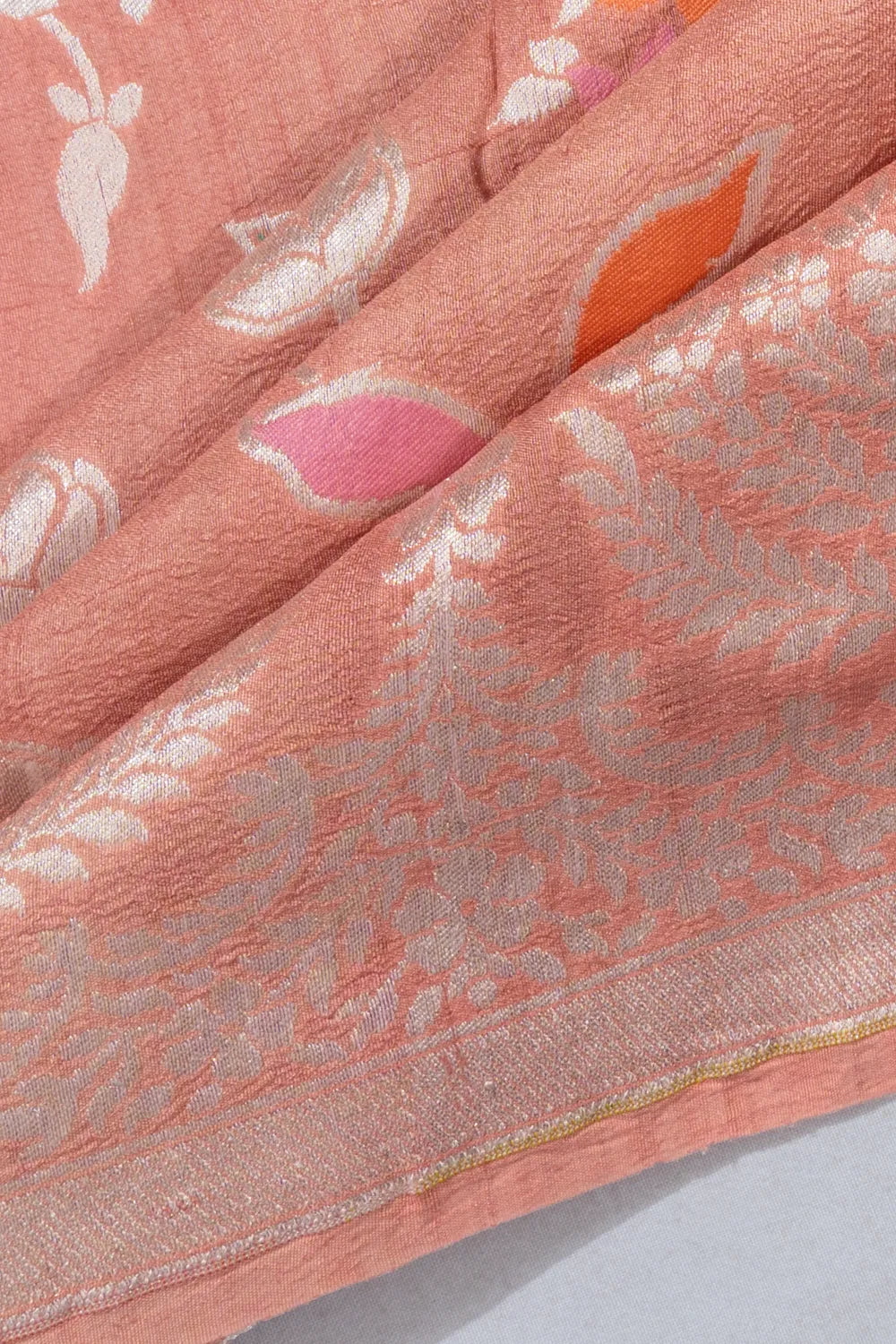 Banarasi Tussar Georgette Brocade Peach Saree