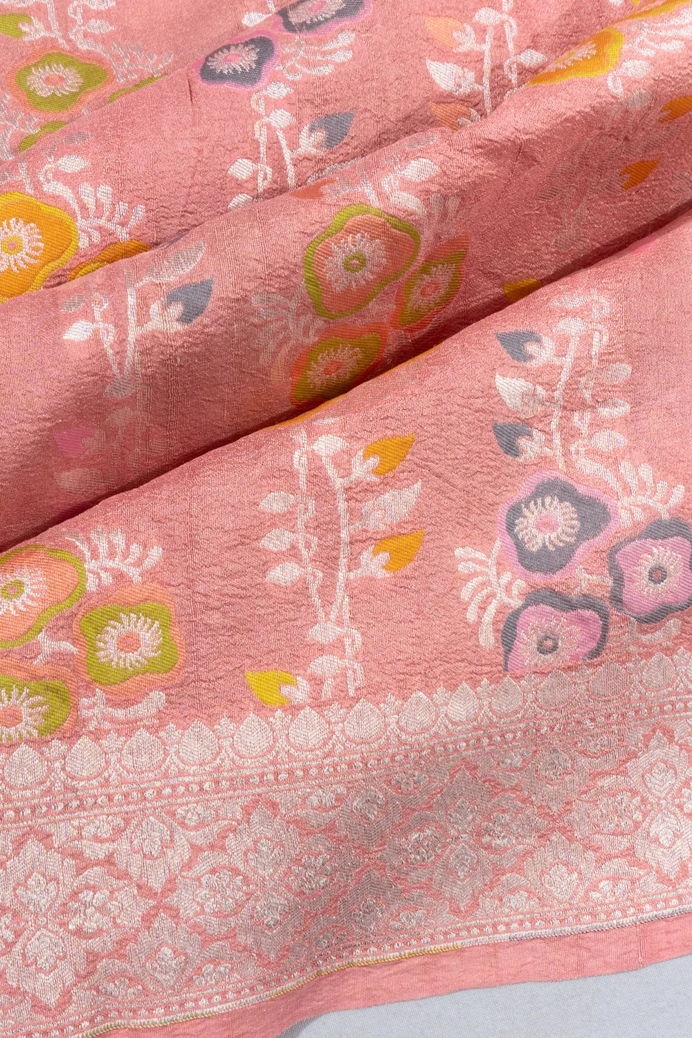 Banarasi Tussar Georgette Brocade Peach Saree