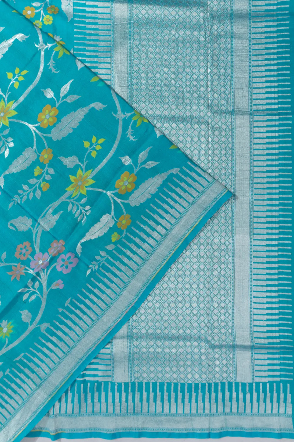 Banarasi Tussar Georgette Jaal Sky Blue Saree