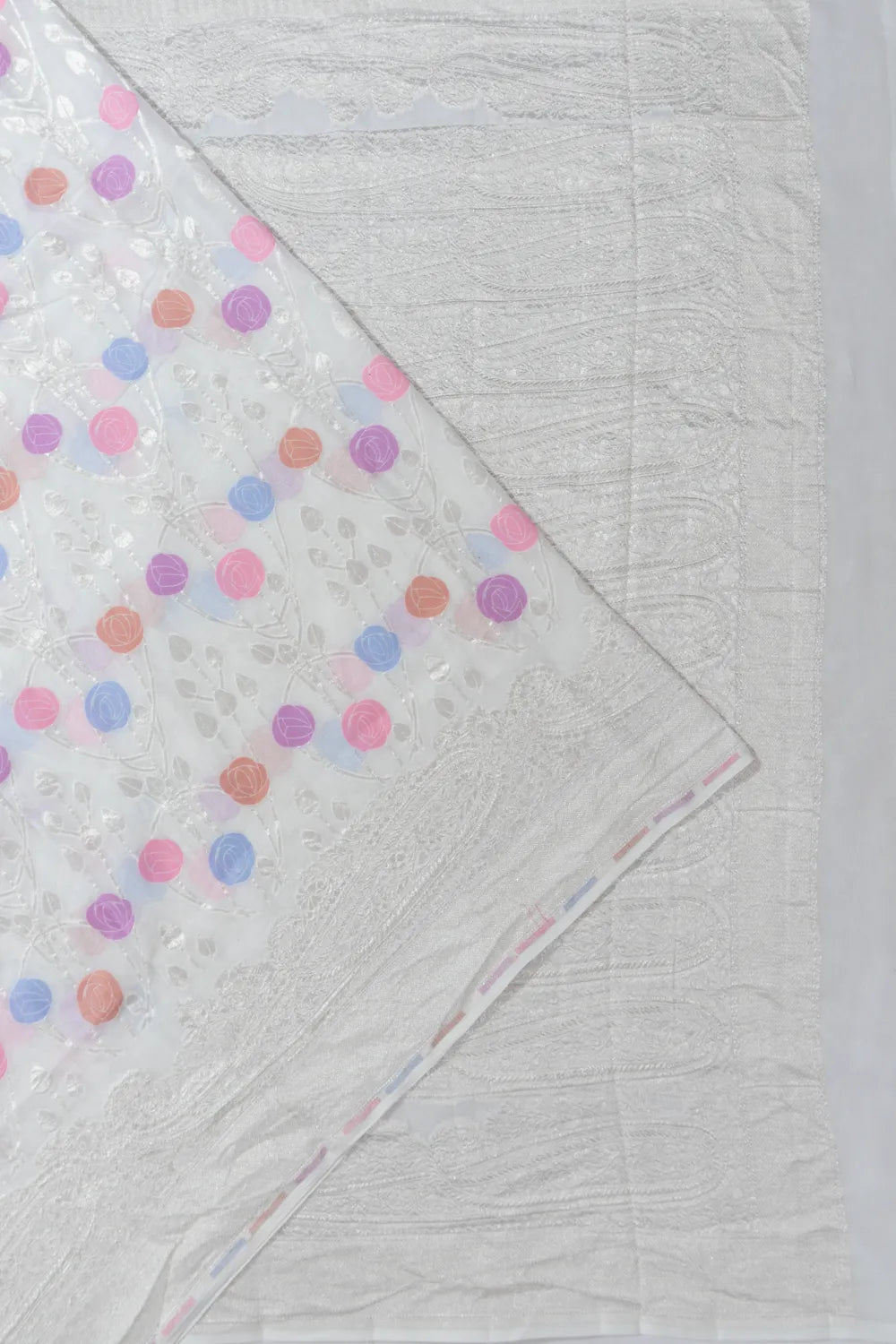 Banarasi Tussar Georgette Jaal White Saree