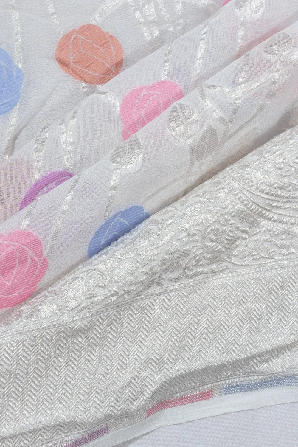 Banarasi Tussar Georgette Jaal White Saree