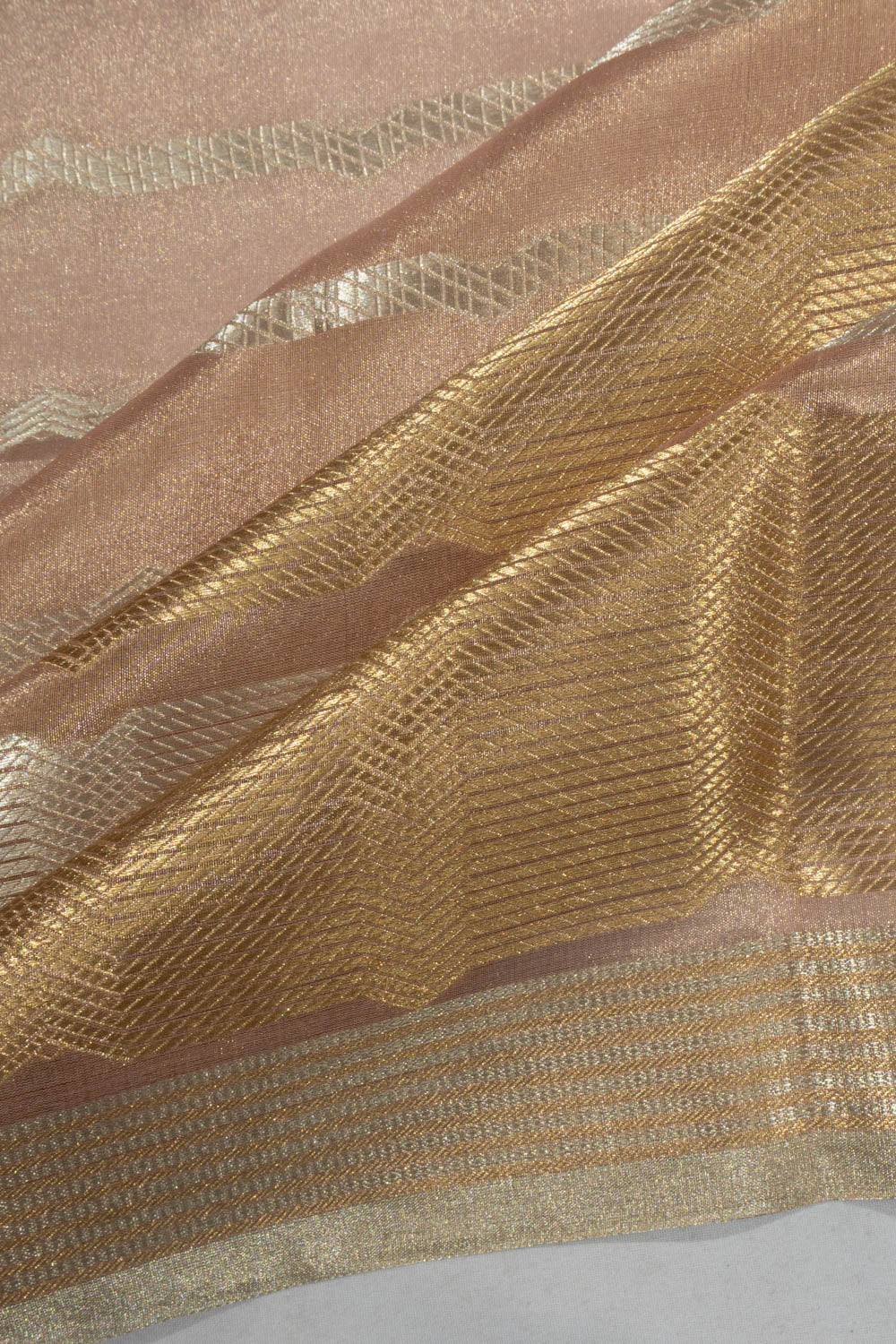 Banarasi Kora Organza Tissue Horizontal Lines Peach Saree