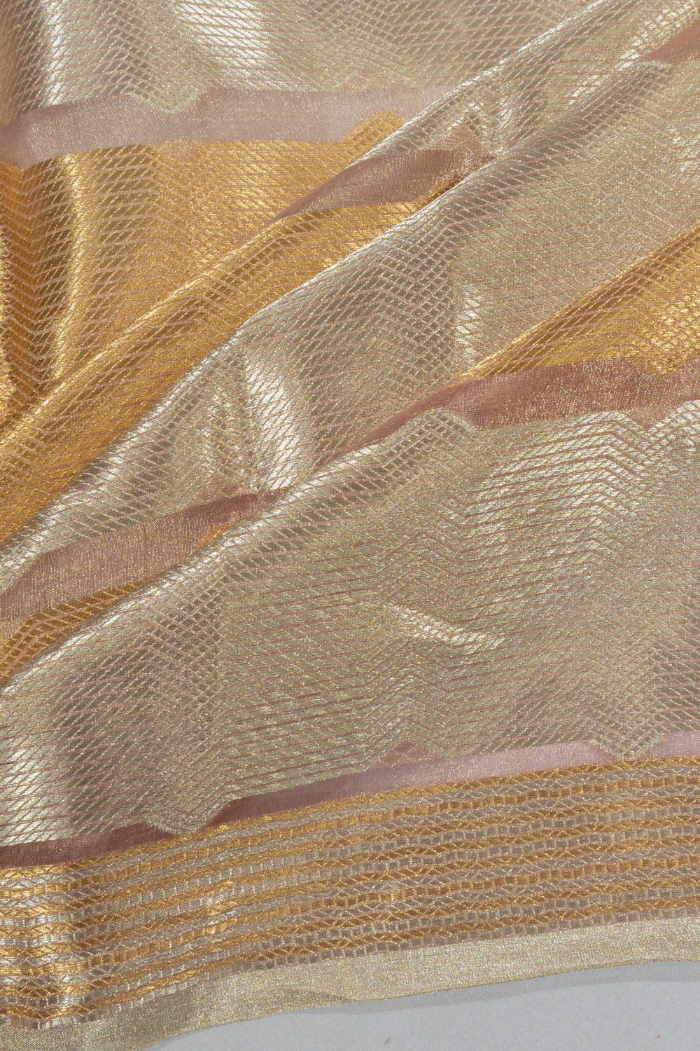 Banarasi Kora Organza Tissue Brocade Pink Saree