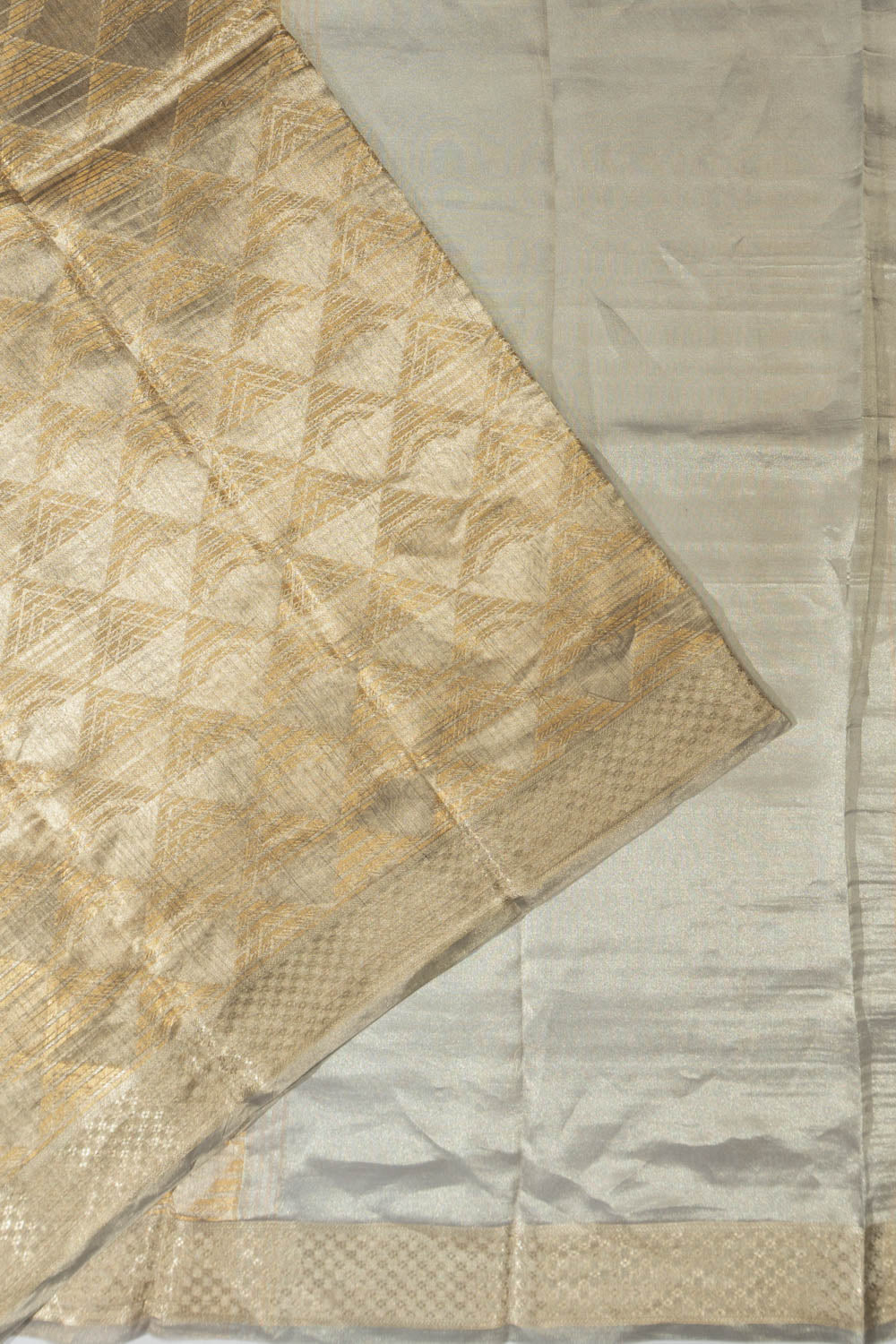 Banarasi Kora Organza Tissue Geometrical Brocade Grey Saree