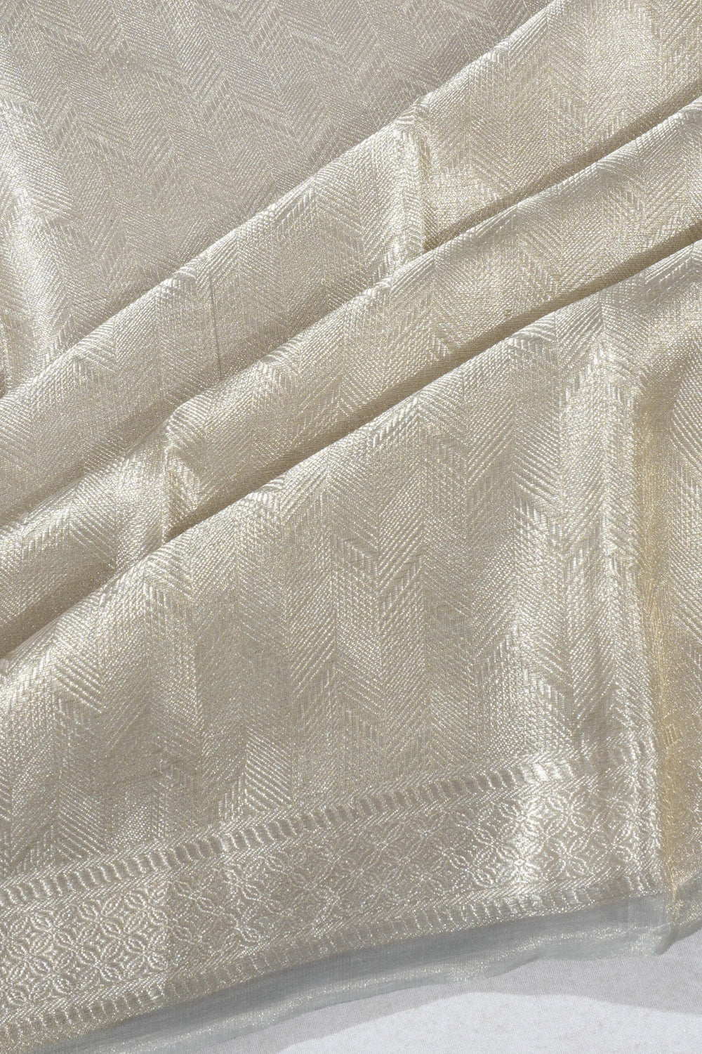 Banarasi Kora Organza Geometrical Brocade Silver Saree