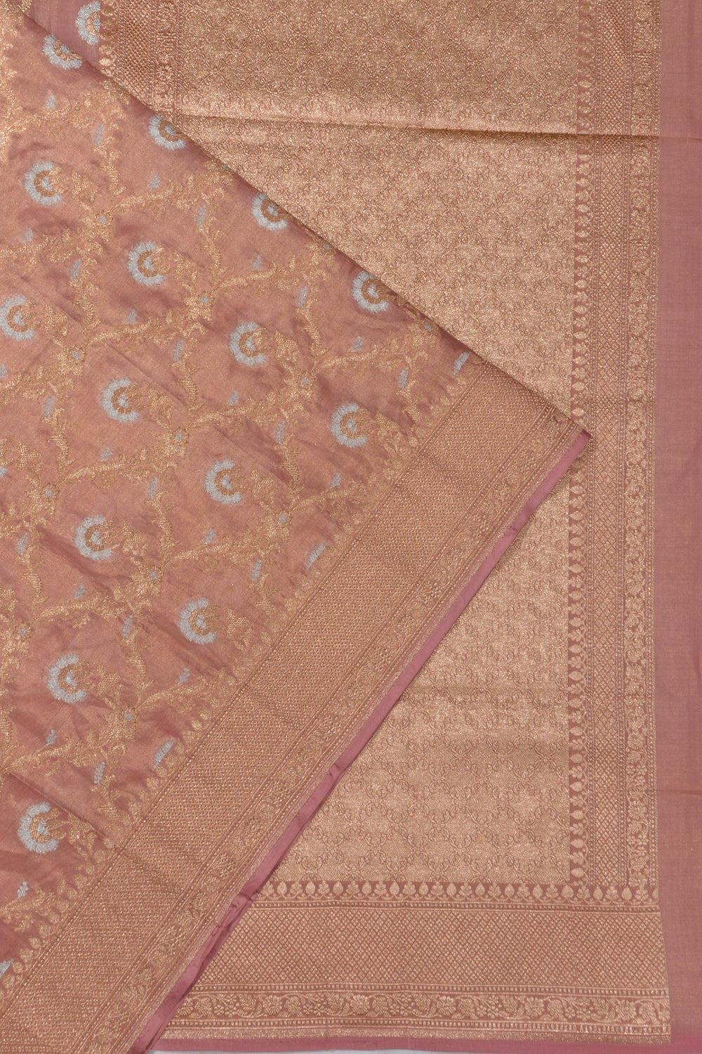 Banarasi Silk Tissue Brocade Peach Saree