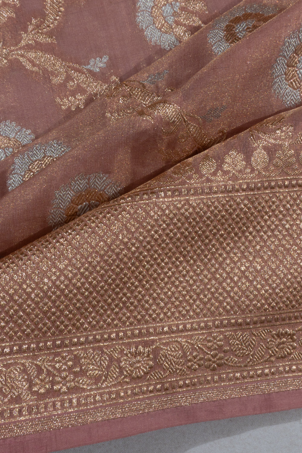 Banarasi Silk Tissue Brocade Peach Saree