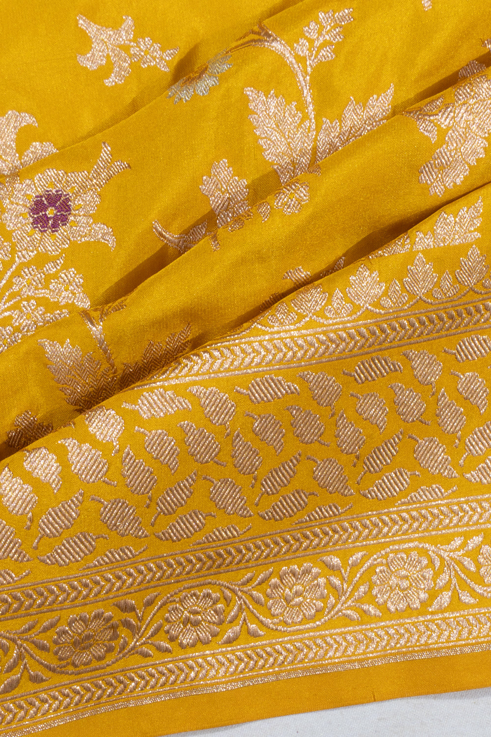 Banarasi Silk Brocade Yellow Saree