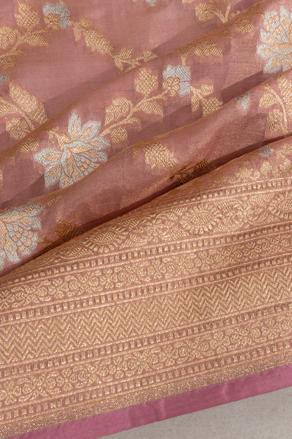 Banarasi Silk Tissue Brocade Pink Saree