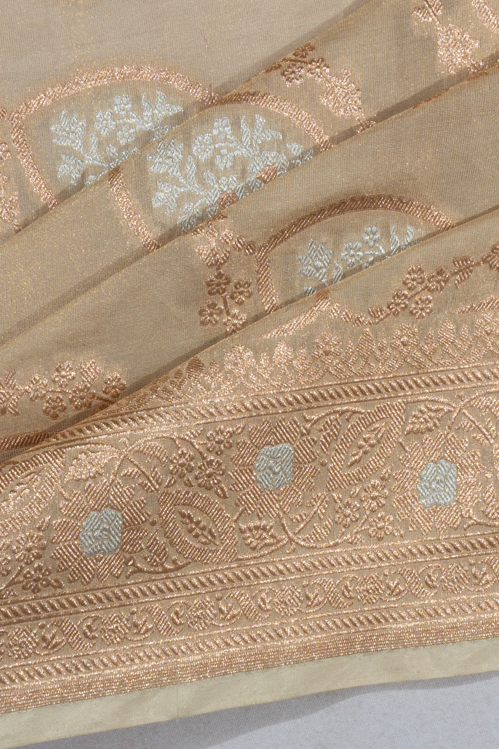 Banarasi Silk Tissue Brocade Cream Saree