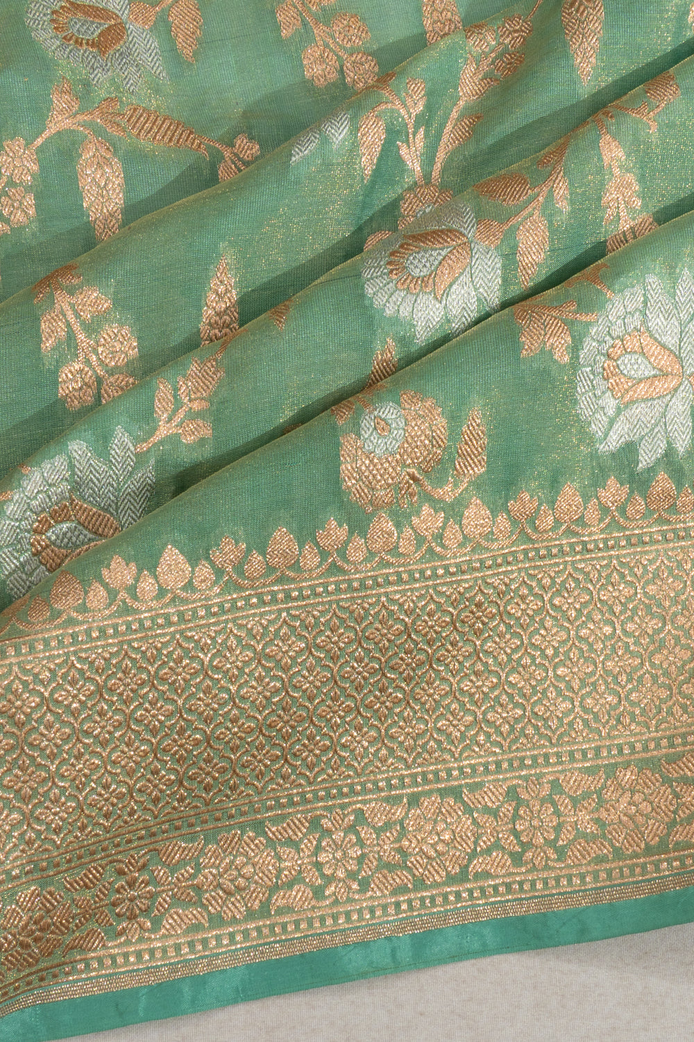 Banarasi Silk Tissue Jaal Pastel Green Saree
