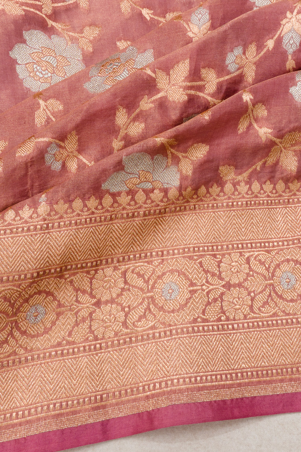 Banarasi Silk Tissue Jaal Pink Saree