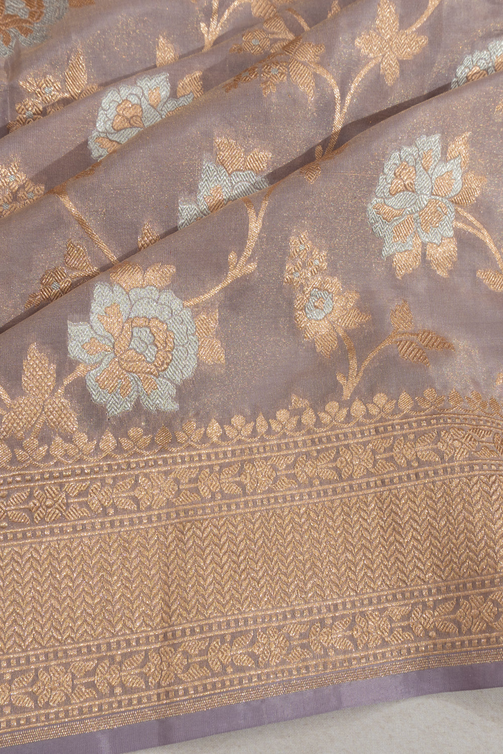 Banarasi Silk Tissue Jaal Lavender Saree