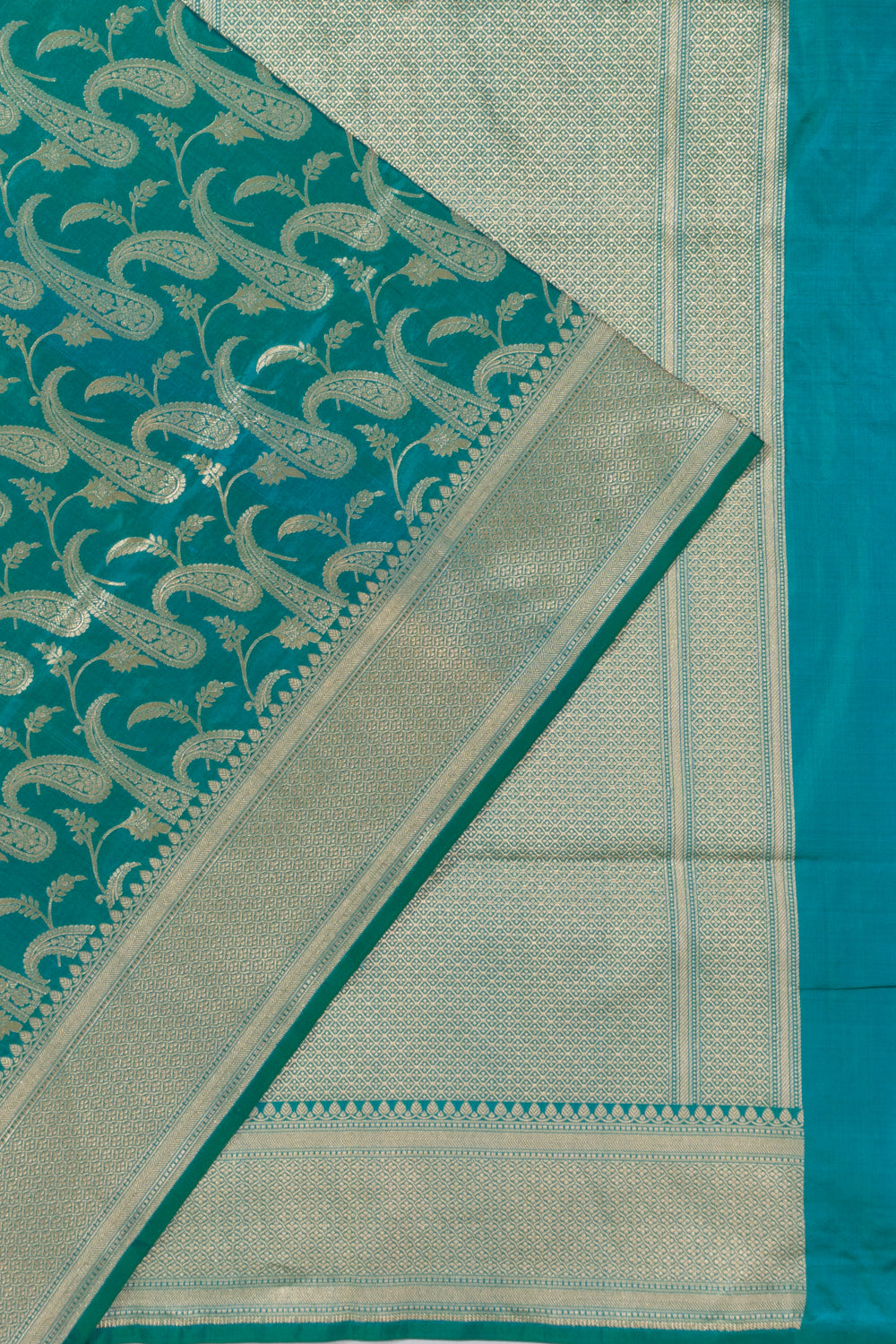 Banarasi Silk Brocade Dual Tone Green And Blue Saree