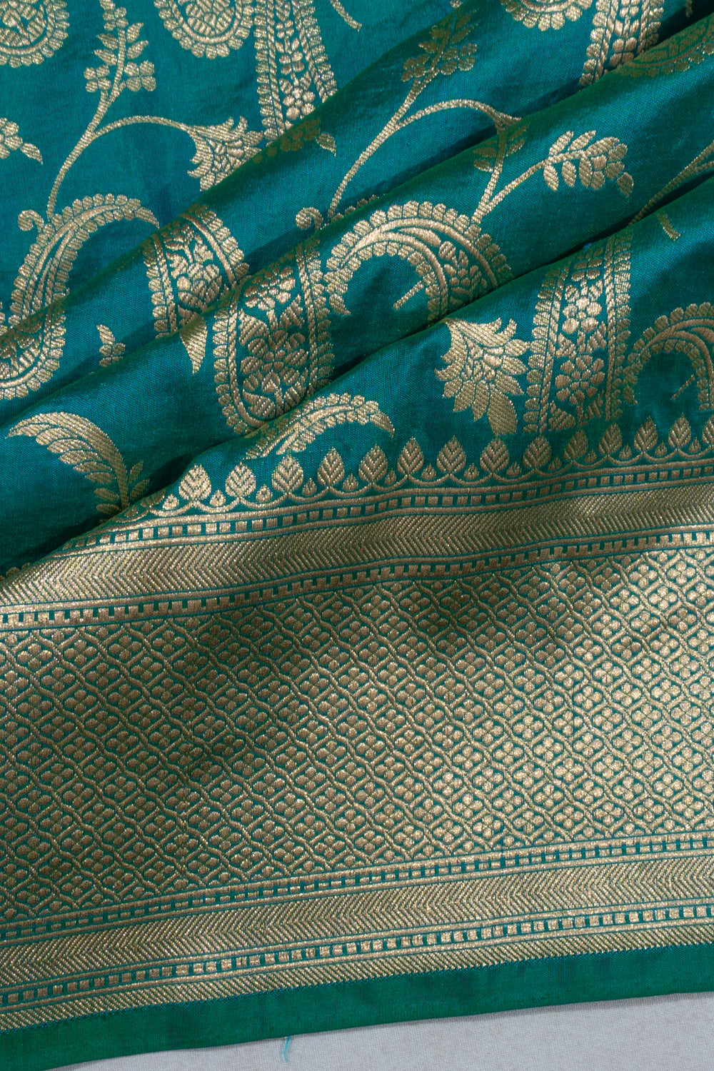 Banarasi Silk Brocade Dual Tone Green And Blue Saree