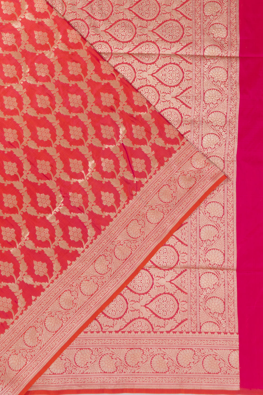 Banarasi Silk Brocade Dual Tone Pink And Orange Saree