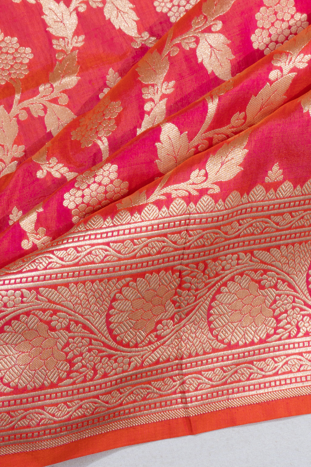 Banarasi Silk Brocade Dual Tone Pink And Orange Saree