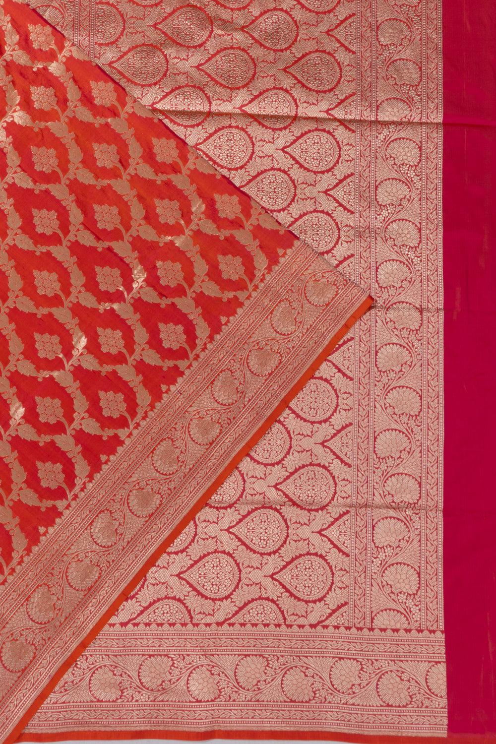 Banarasi Silk Brocade Dual Tone Pink And Orange Saree