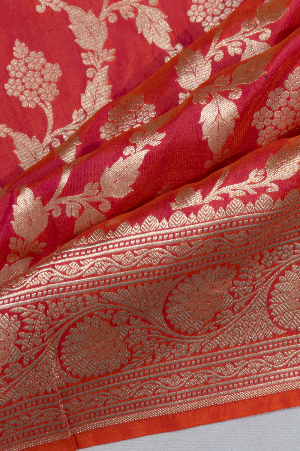 Banarasi Silk Brocade Dual Tone Pink And Orange Saree