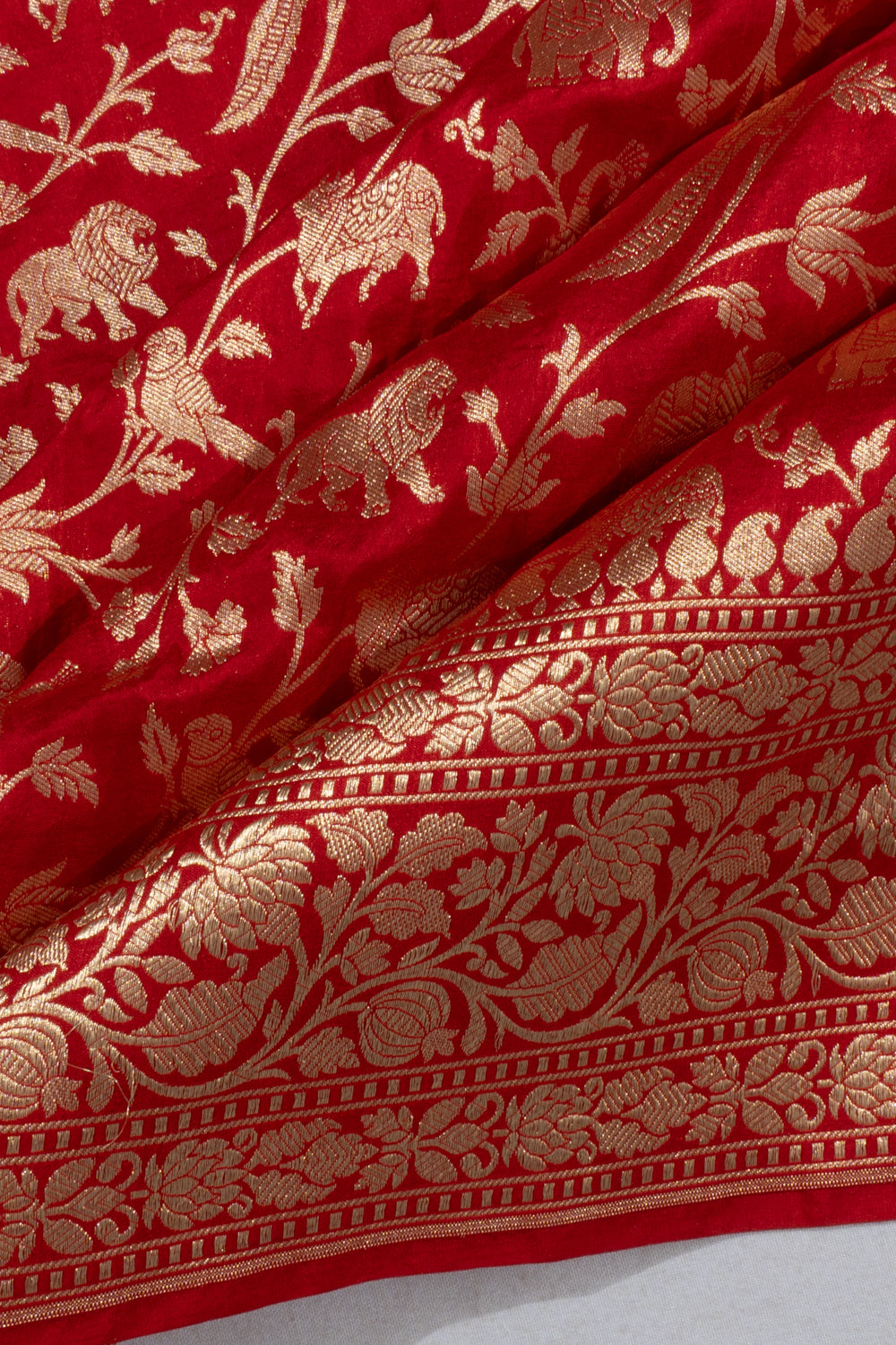 Banarasi Silk Shikargah Red Saree