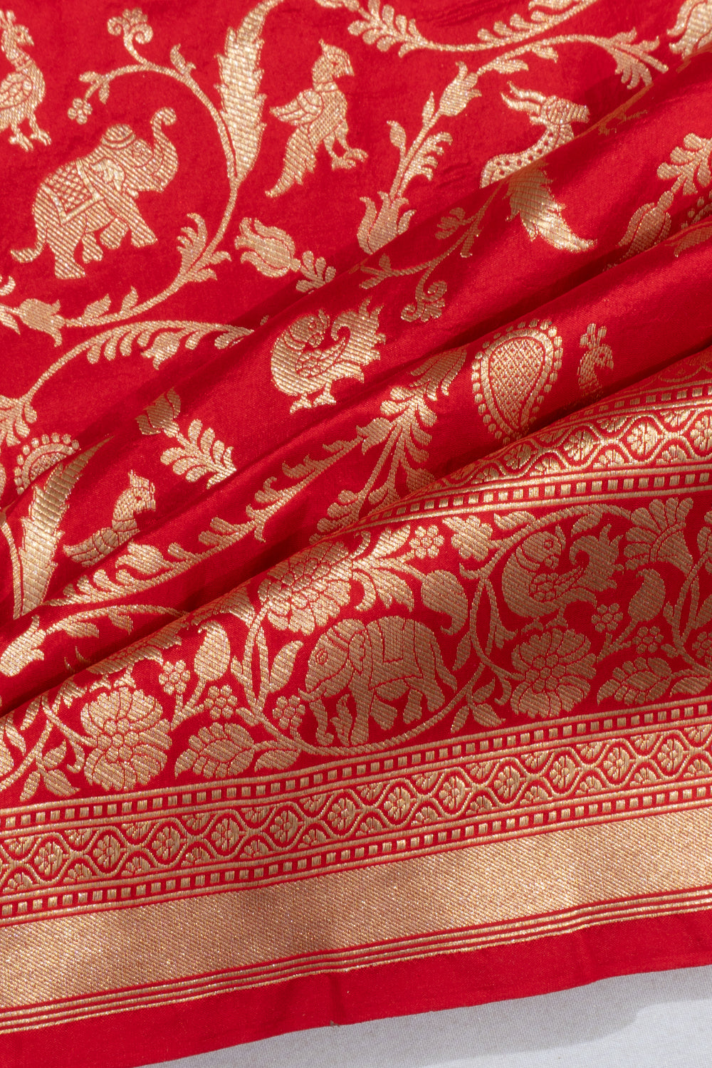 Banarasi Silk Shikargah Red Saree